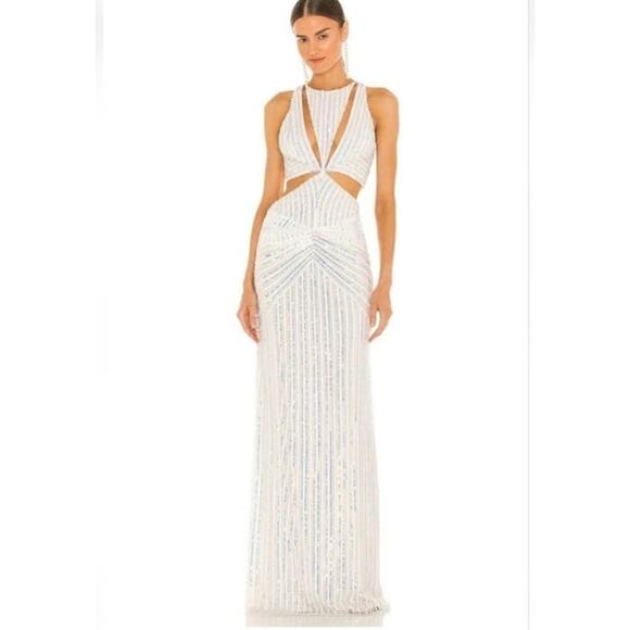 Retrofete Millie Dress in Geo White Sequin Size XL NWT Cutout Sleeveless Maxi - Picture 1 of 15